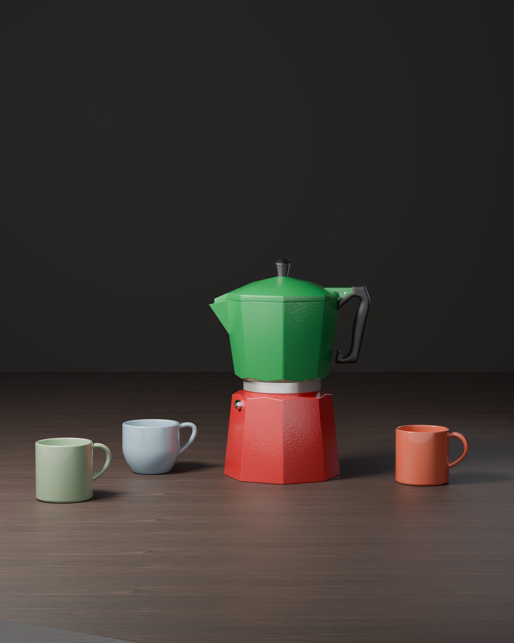 Moka pot and mugs render